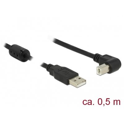 DeLock 2.0 USB-A - USB-B -kaapeli, suora-kulma, 0,5m, musta