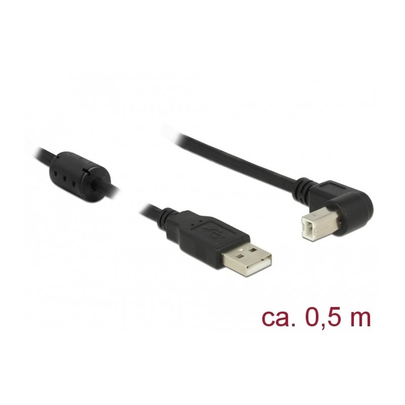 DeLock 2.0 USB-A - USB-B -kaapeli, suora-kulma, 0,5m, musta