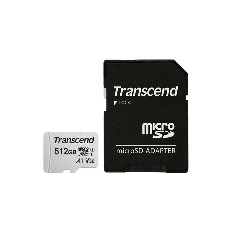 Transcend 512GB 300S, microSDXC-muistikortti + adapteri, 95/40 MB/s