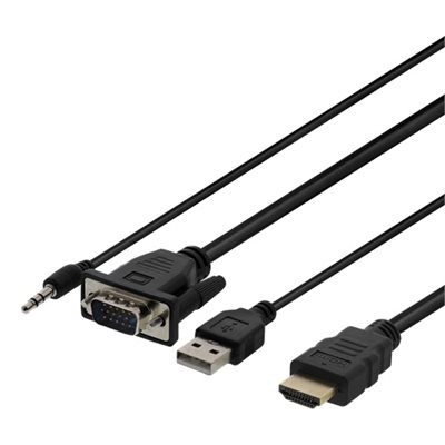 Deltaco VGA/ääni -> HDMI -adapterikaapeli, 1m, musta