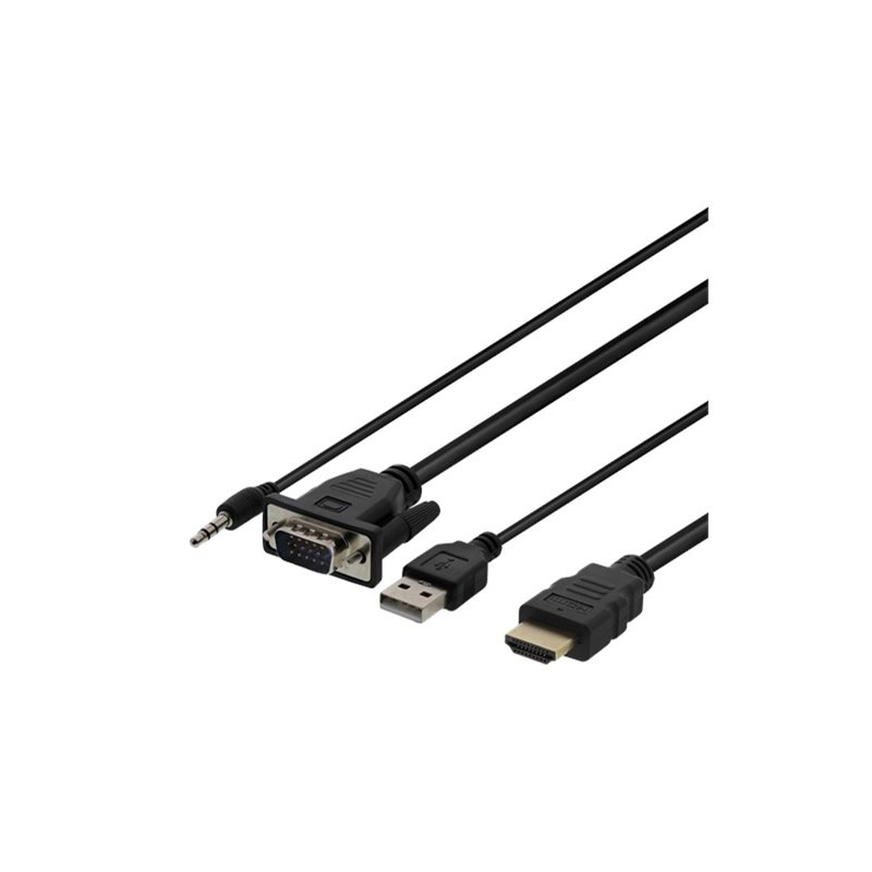Deltaco VGA/ääni -> HDMI -adapterikaapeli, 1m, musta