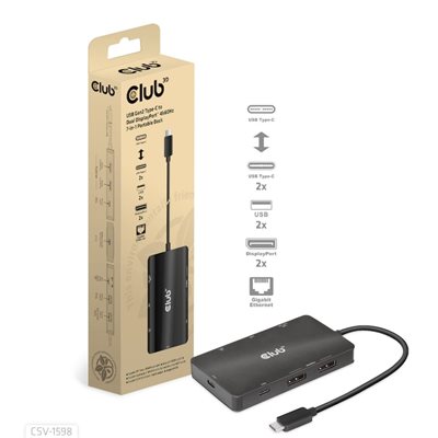 Club 3D 3.2 Gen2 USB-C 7-in-1 -telakka, 4K60Hz, musta