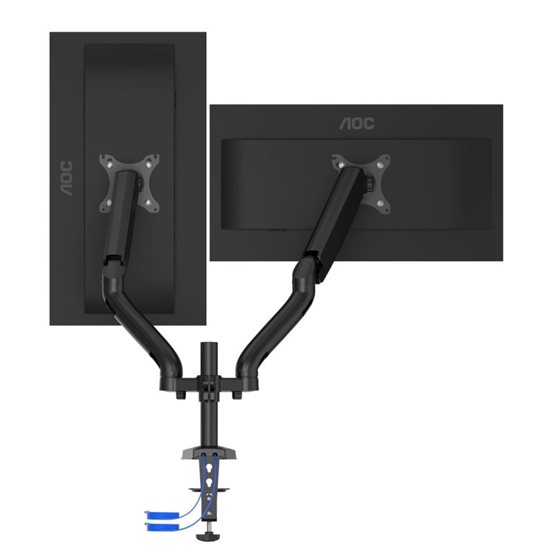 AOC 13-32" x2 Dual Monitor Arm with USB Hub, näyttövarsi pöydälle kahdelle näytölle, musta