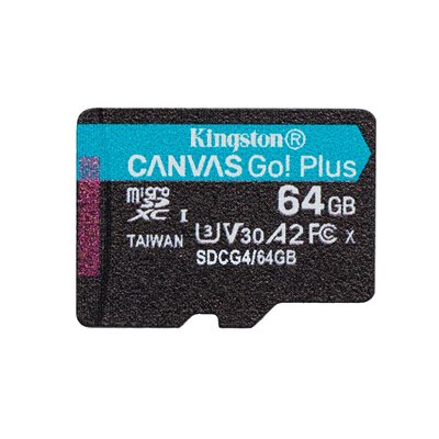 Kingston 64GB Canvas Go! Plus Gen4, microSDXC-muistikortti, UHS-1 V30 U3 A2, jopa 200 MB/s
