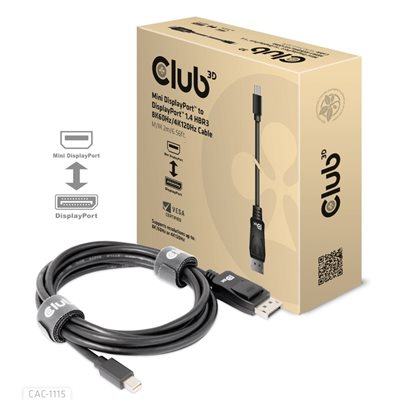 Club 3D DisplayPort ->  Mini DisplayPort 1.4 -näyttökaapeli, HBR3, 8K60Hz/4K120Hz, 2m, musta