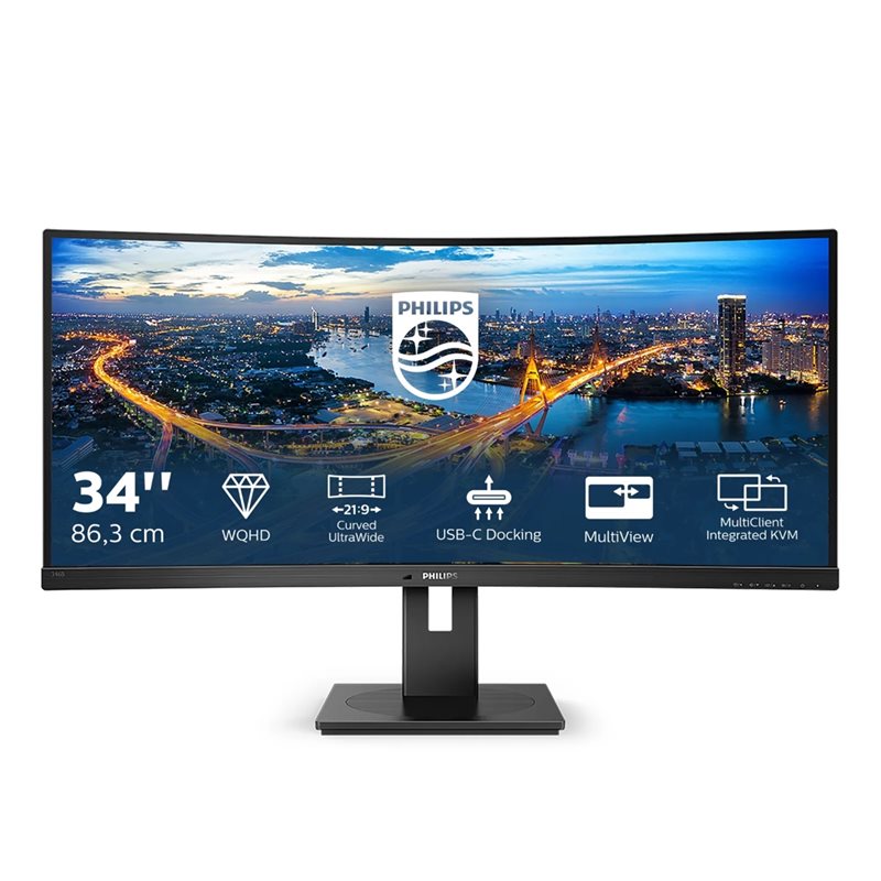 Philips 34" B-Line 346B1C, kaareva 100Hz UWQHD-monitori, musta