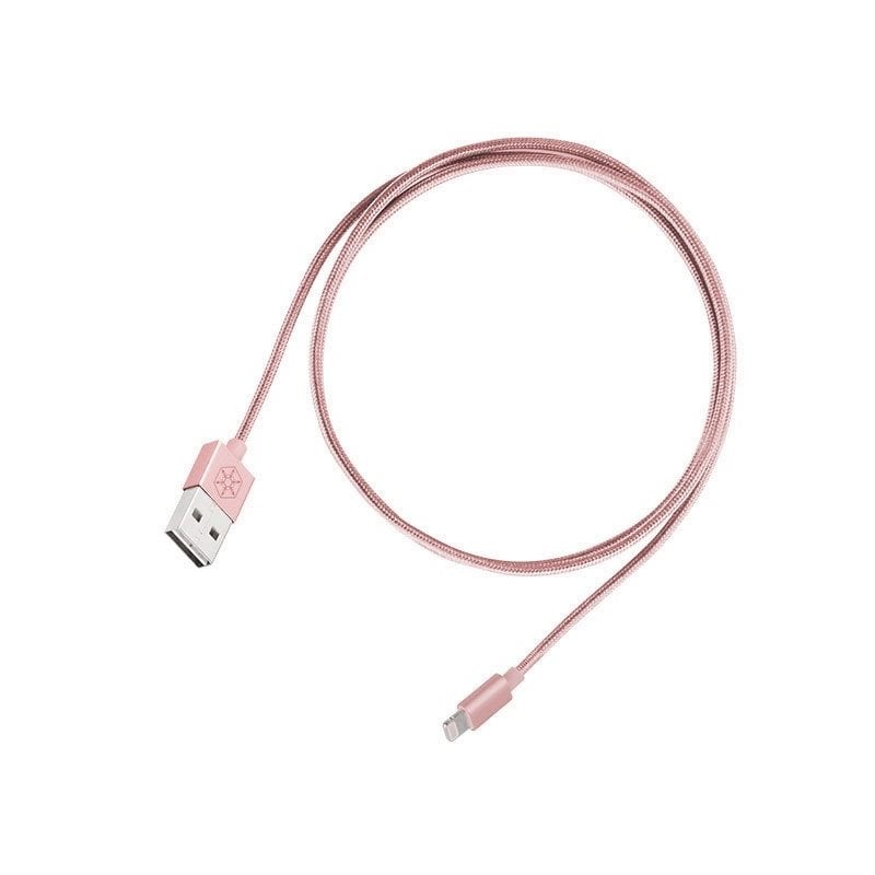 SilverStone Lightning - USB-A -kaapeli, MFI, symmetrinen, punottu, 1m, pinkki