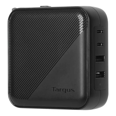 Targus 100W GaN-verkkovirtalaturi, 2x USB-C + 2x USB-A, musta