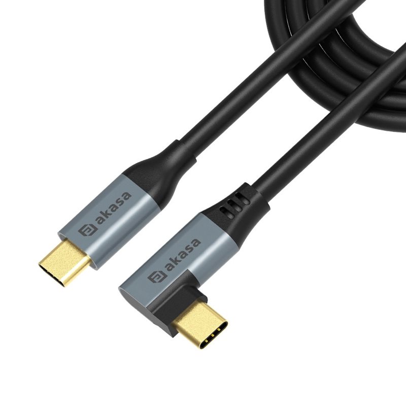 Akasa 2.0 USB-C -kaapeli, kulmalla, PD3.0 5A 100W, 1m, musta
