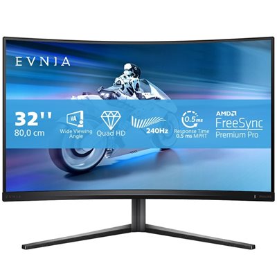 Philips 31,5" Evnia 5000 32M2C5500W, kaareva 240Hz QHD-pelimonitori, harmaa