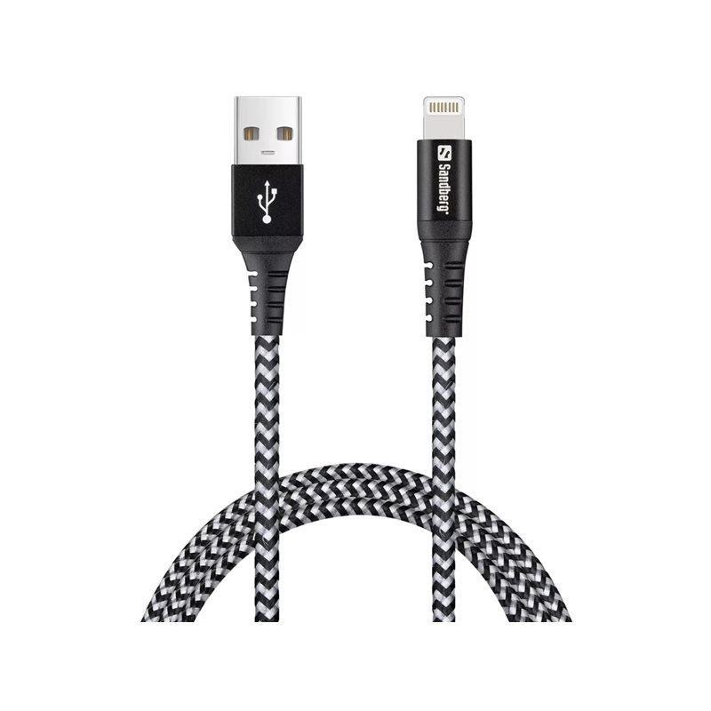 Sandberg USB-A - Lightning -kaapeli, 1m, musta/valkoinen