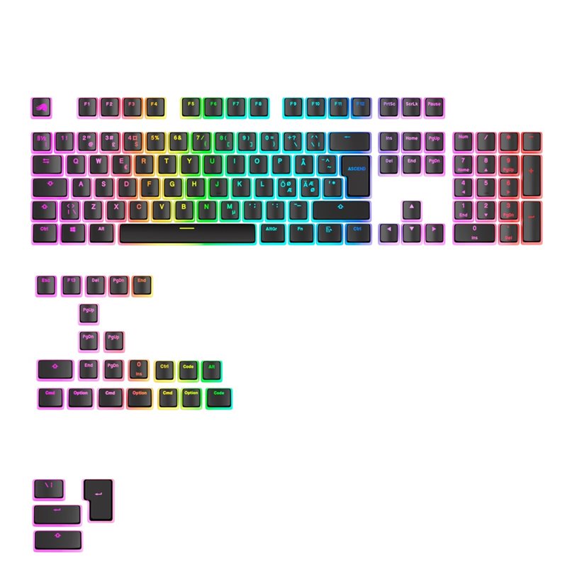 Glorious (Outlet) GPBT Aura RGB Keycaps - Black - Nordic, näppäinhattusarja