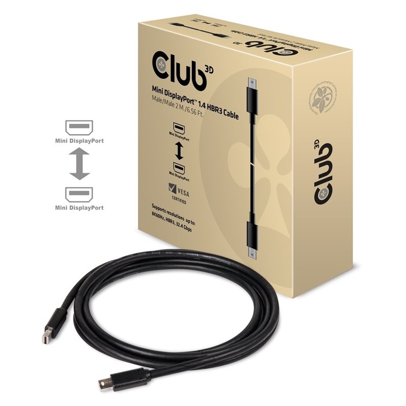 Club 3D Mini DisplayPort 1.4 -kaapeli, 2m, musta