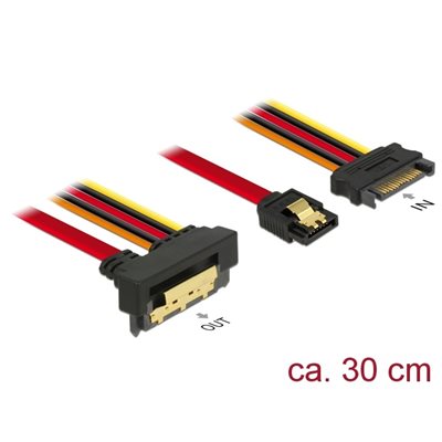 DeLock SATA3 7-pin + SATA 15-pin virtaliitin -> SATA 22-pin -kaapeli, 30cm, monivärinen
