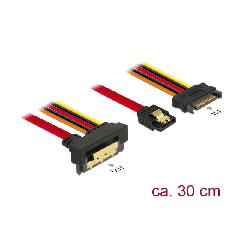 DeLock SATA3 7-pin + SATA 15-pin virtaliitin -> SATA 22-pin -kaapeli, 30cm, monivärinen