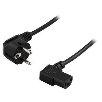 Deltaco Maadoitettu laitekaapeli, CEE 7/7 kulma -> C13 kulma, 2m, musta