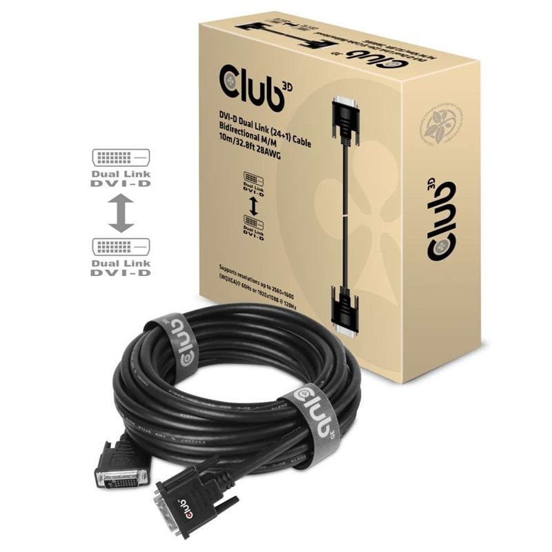 Club 3D DVI-D -näyttökaapeli, Dual-Link, 10m, musta