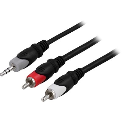 Deltaco 3,5mm - 2x RCA -äänikaapeli, uros-uros, 20m, musta