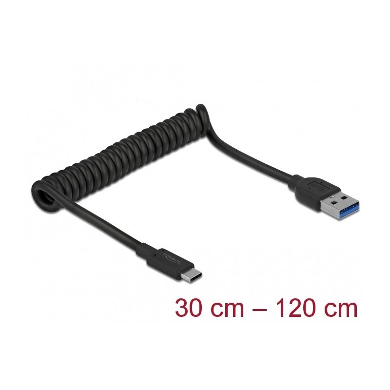 DeLock 3.1 Gen2 USB-C - USB-A -kierrekaapeli, 0,3-1,2m, musta