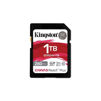 Kingston 1TB Canvas React Plus V60 SD, SDXC-muistikortti, UHS-II/U3/V60, jopa 280/100 MB/s