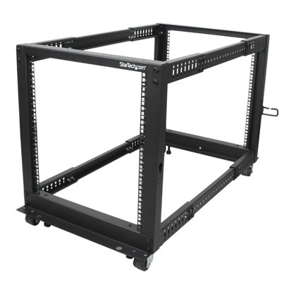 StarTech.com 19" 12U 4-pilarinen -räkki, avoin runko, musta