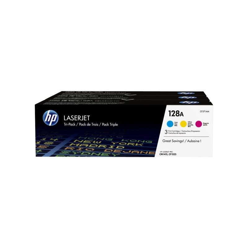 HP LaserJet CF371AM -väriainekasetti, keltainen/sinivihreä/magenta, Tri-Pack