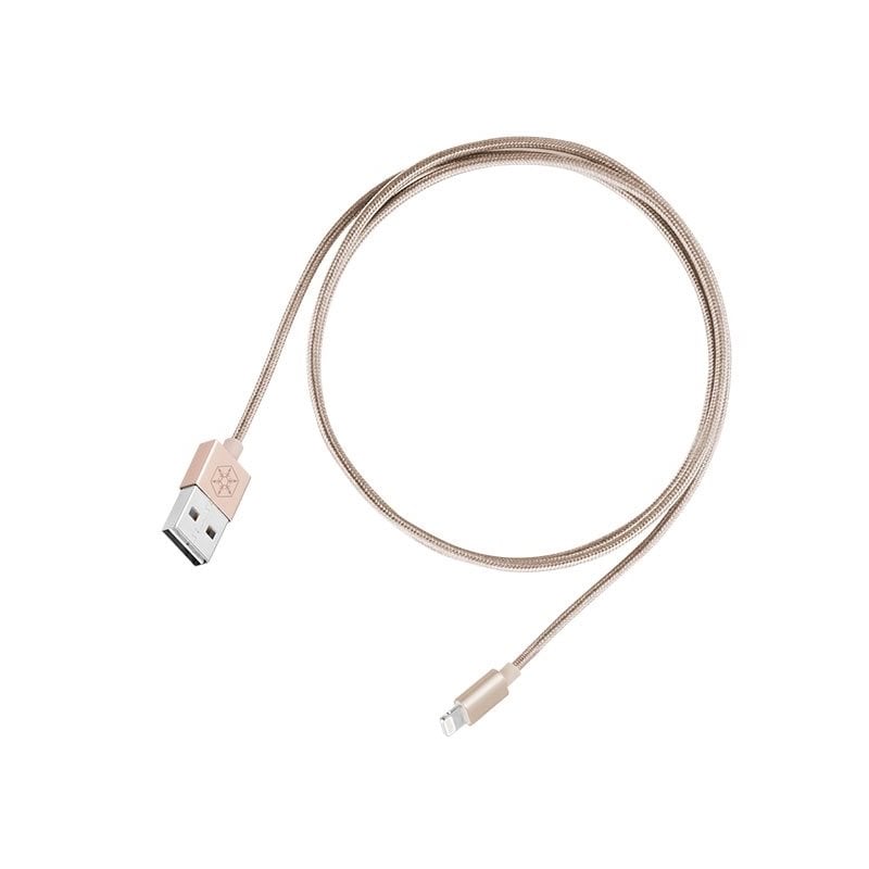 SilverStone Lightning - USB-A -kaapeli, MFI, symmetrinen, punottu, 1m, kulta