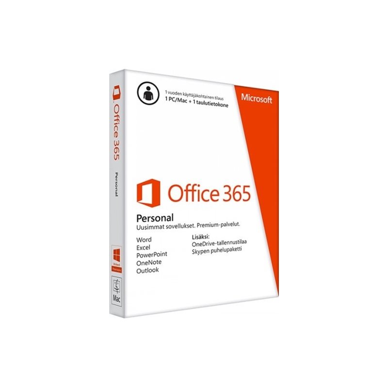 Microsoft Office 365 Personal, 1 henkilö, 12kk tilaus, 1 PC/Mac + 1 taulutietokone, SWE