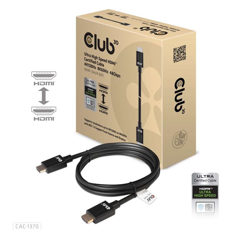 Club 3D 2.1 HDMI -näyttökaapeli, 1,5m, musta