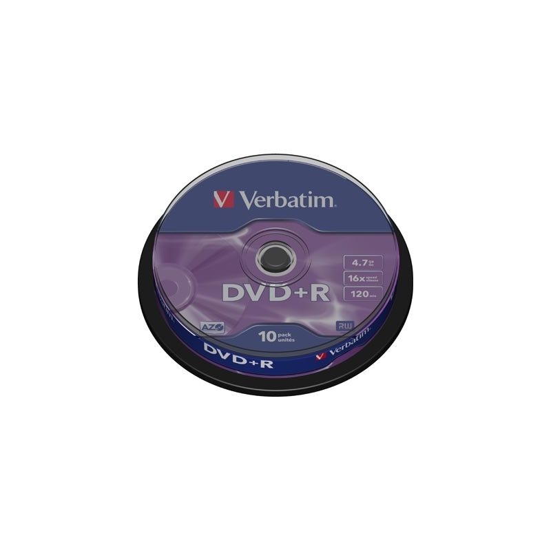 Verbatim DVD+R, 16x, 4,7 GB/120 min, 10-pakkaus, spindle, AZO