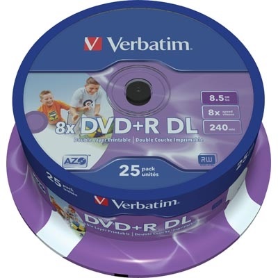 Verbatim DVD+R DL 8,5GB/240min, 8x, printable, spindel, 25kpl