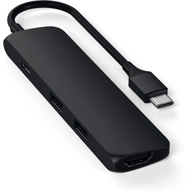 Satechi Slim USB-C -moniporttisovitin, 4K HDMI + 2 x USB 3.0, musta