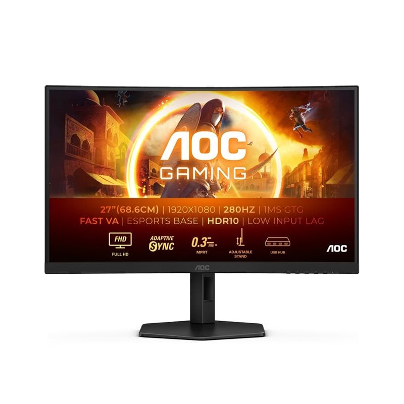 AOC 27" C27G4ZXU, kaareva 280Hz Full HD -pelimonitori, musta