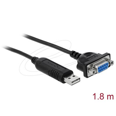 DeLock USB-A -> RS-232/DB9 -nollamodeemikaapeli, 1,8m, musta