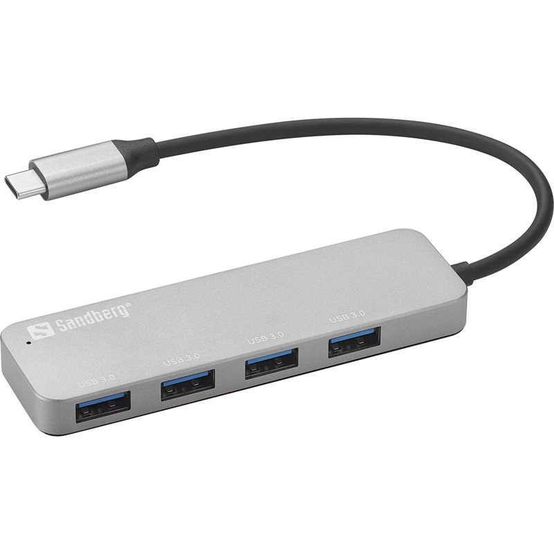 Sandberg 4-porttinen 3.2 Gen1 USB-C -hubi, hopea