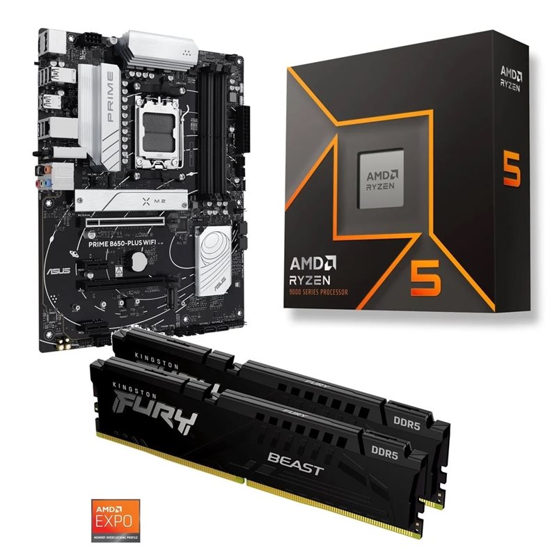 Asus PRIME B650-PLUS WIFI + Ryzen 5 9600X + 32GB DDR5 6000MHz -tuotepaketti