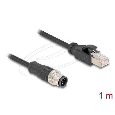 DeLock M12 A-koodattu 8-pin uros - RJ-45 Cat5e S/FTP uros -teollisuusverkkokaapeli, 1m, musta