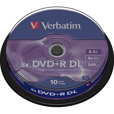 Verbatim DVD+R DL, 8x, 8,5 GB/240 min, 10-pakkaus spindle, AZO