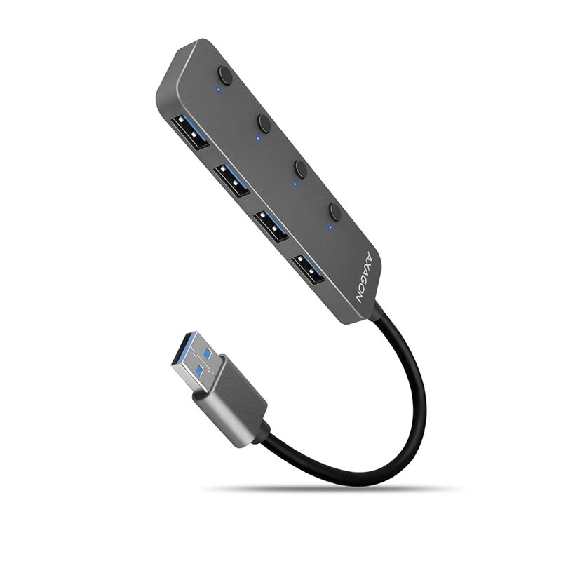 AXAGON 3.2 Gen 1 USB-A-hubi, 4x USB-A porttien sulkutoiminnolla, micro-USB lisävirta, 0,2m, harmaa