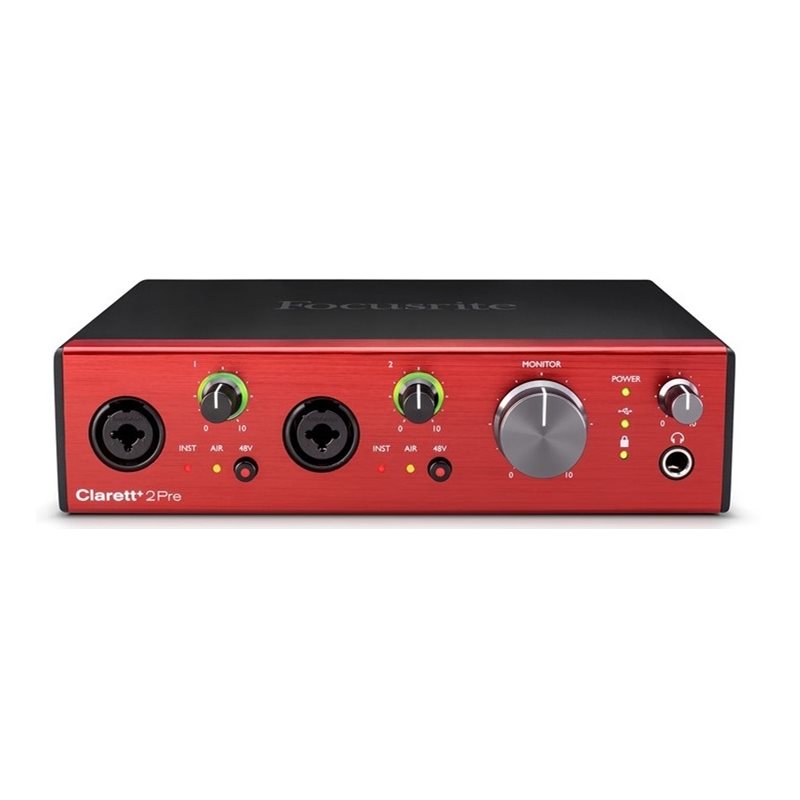 Focusrite Clarett+ 2Pre, 10-in, 4-out ulkoinen USB-äänikortti/Audio Interface, musta/punainen