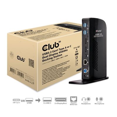 Club 3D 3.2 Gen1 USB-A+C 11-in-1 -telakka, musta