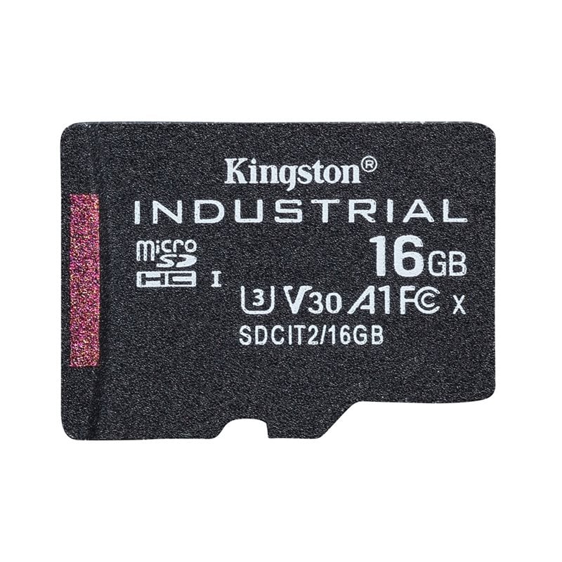 Kingston 16GB Industrial, microSDHC -muistikortti, TLC pSLC, UHS-1 V30 U3 A1, 100/80 MB/s, SD-adapterilla