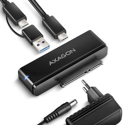 AXAGON (Outlet) 3.2 Gen2 USB-C -adapteri 2.5/3.5" SSD/HDD-levylle, virtalähteellä, musta