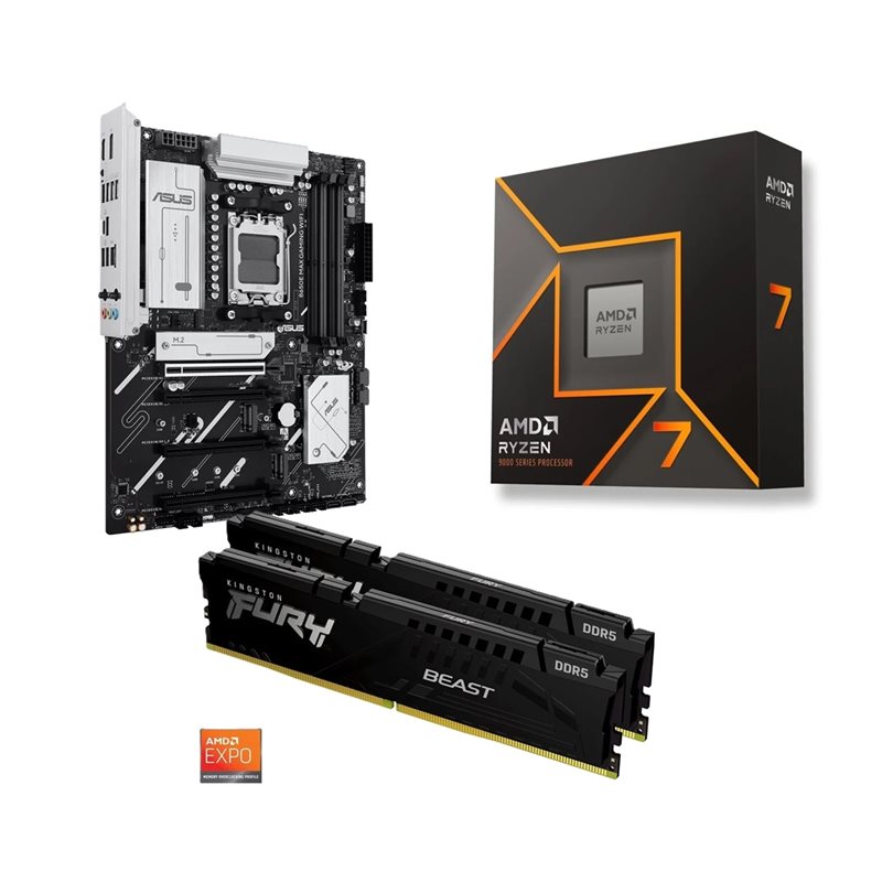 Asus B650E MAX GAMING WIFI + Ryzen 7 9700X + 32GB DDR5 6000MHz -tuotepaketti