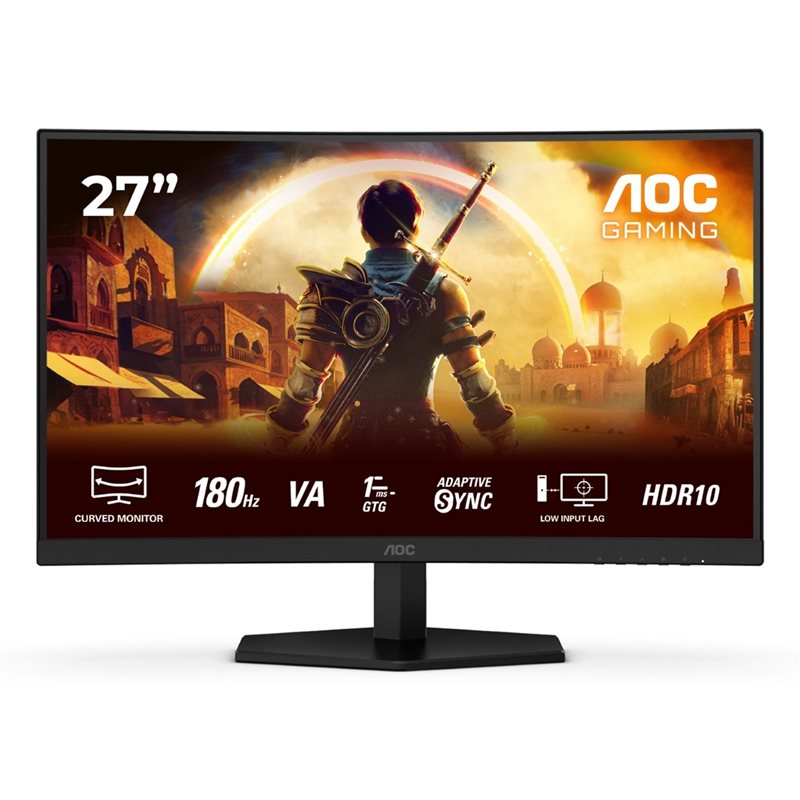 AOC 27" C27G42E, kaareva 180Hz Full HD -pelimonitori, musta