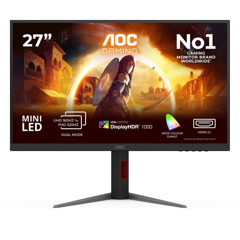 AOC (Outlet) 27" U27G4XM, 160Hz 4K UHD MiniLED Dual Mode-pelimonitori, musta/punainen