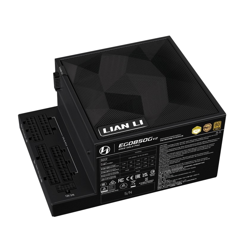 Lian Li 850W EDGE Gold V2, 80 PLUS Gold -virtalähde, PCIe 5.1, ATX 3.1, musta