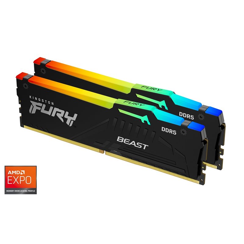 Kingston 64GB (2 x 32GB) FURY Beast DDR5 RGB, 6000MHz, CL36, 1.35V, musta