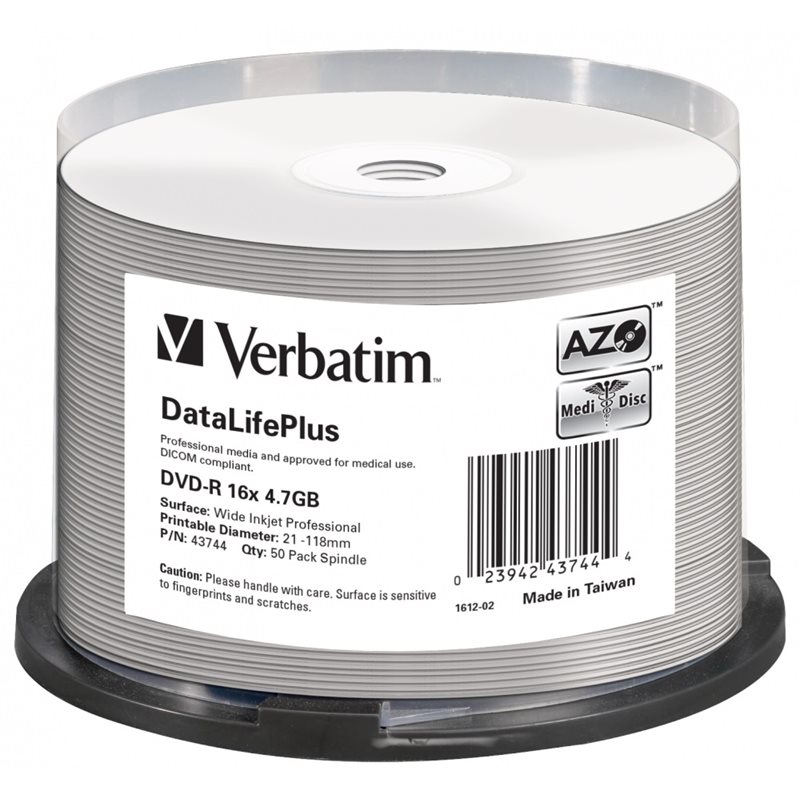 Verbatim DataLifePlus DVD-R 4,7GB/120min, 16x, printable, spindle, 50kpl