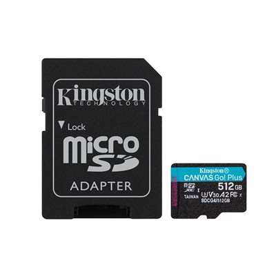 Kingston 512GB Canvas Go! Plus Gen4, microSDXC-muistikortti, UHS-1 V30 U3 A2, jopa 200/160 MB/s
